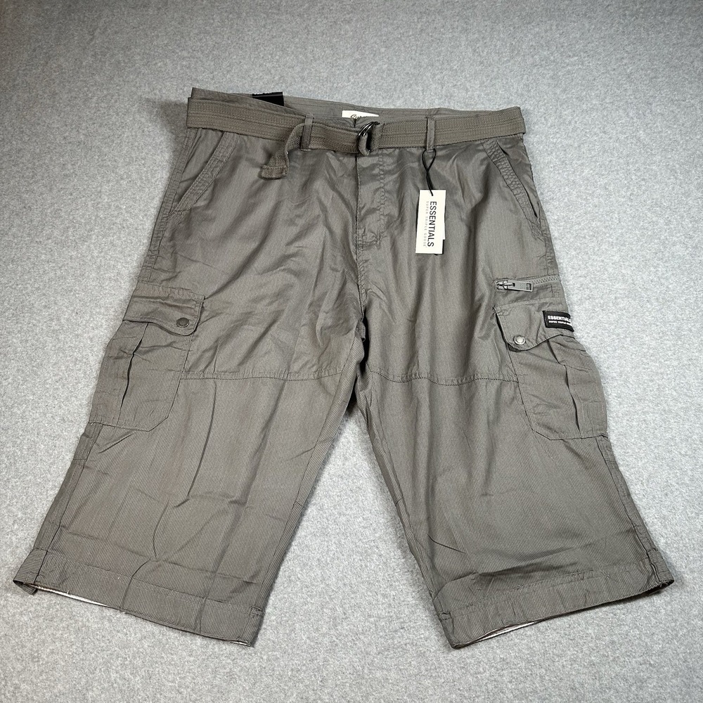 Super Triple Goose Mens XXL Gray Green Cargo Shorts Belted Utility Hiking NWT